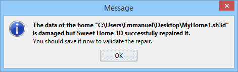 Sweet Home 3D 4.4. repaired home message