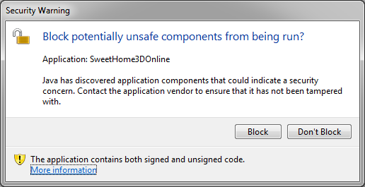 Sweet Home 3D 4.1. security warning